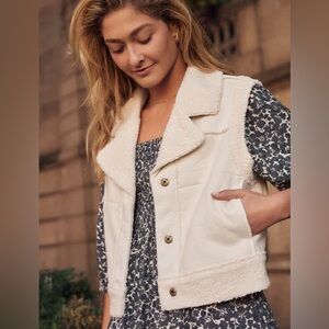 Marine Layer Quebec Sherpa Vest Vegan Off White Size XL EUC